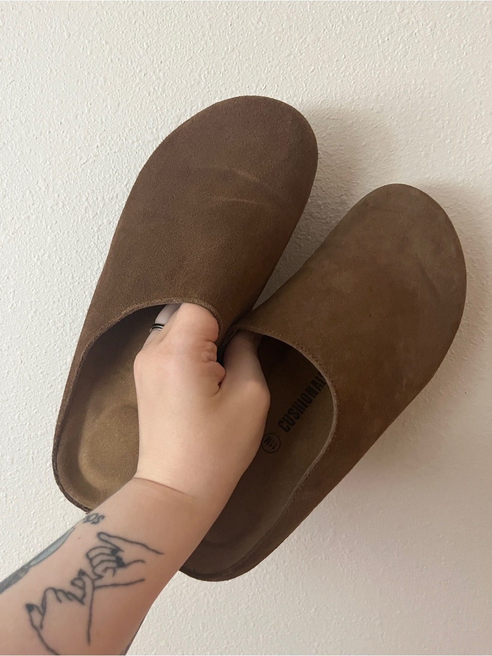 CUSHIONAIRE Lute Genuine Suede Leather Clogs in Brown